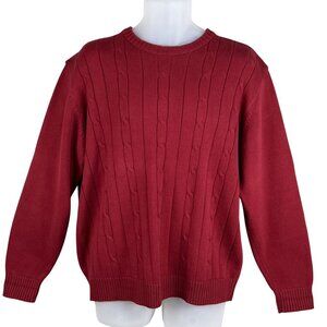 Oscar De La Renta Mens XL Red Cotton Cable Knit Crewneck Sweater Academia Preppy